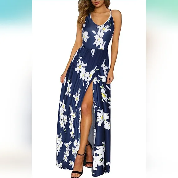 ultranice | Dresses | Floral Backless Adjustable Spaghetti Strap Maxi Dress  Split Floral Xl | Poshmark